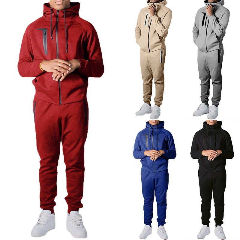 Wholesale Mens Sweat Suits Zips 2 Pieces Hoodie Set Jogging Suit Tech Fleece Track Suit Custom Logo Jacket Tracksuits For Men