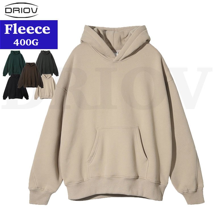 Driov High quality custom logos 400G 100% cotton hoodies Blank Oversized Plus Size heavyweight soft Fleece Men'S Hoodies