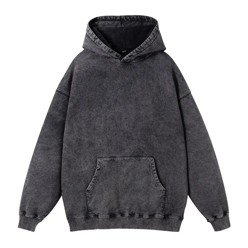 High quality 100%cotton vintage plus size men hoodie fashion acid wash hoodie stone washed heavy weight oversized hoodie