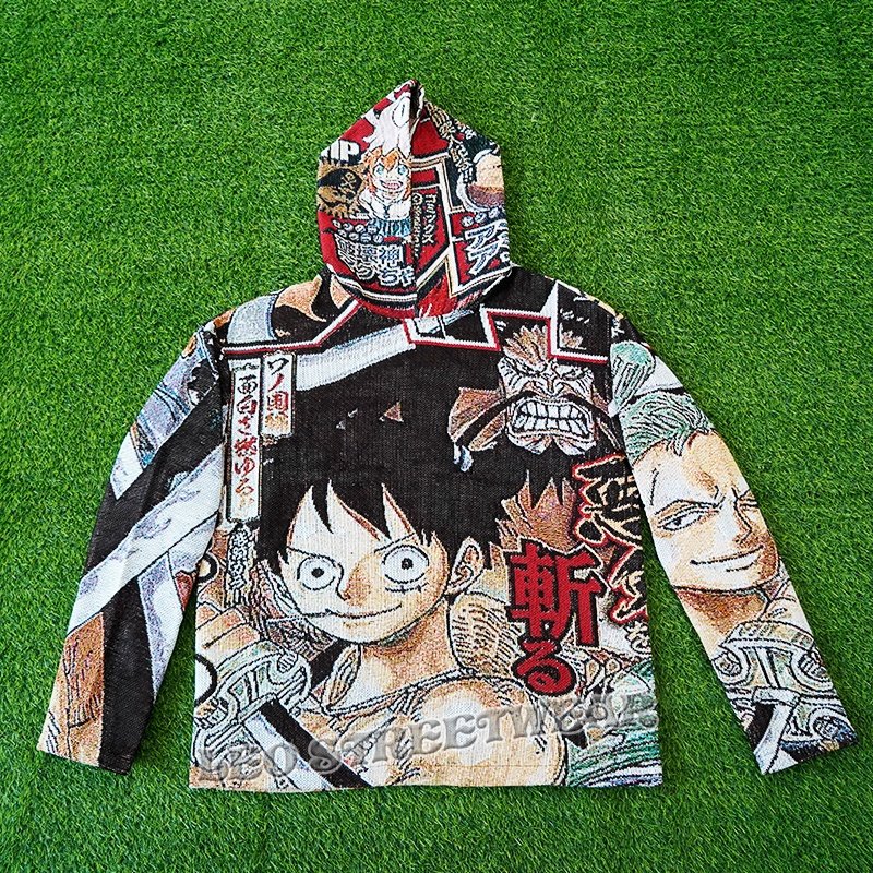 Fall Autumn Anime Tapestry Hoodies Sweatshirts Tapisserie Blanket Woven Heavy Cotton Oversized Cartoon Hoodie Men
