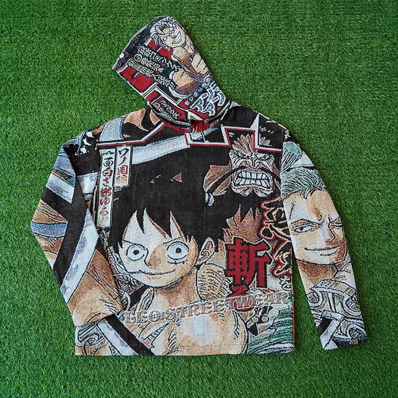 Fall Autumn Anime Tapestry Hoodies Sweatshirts Tapisserie Blanket Woven Heavy Cotton Oversized Cartoon Hoodie Men