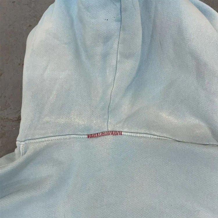 Vintage Acid Washed 100% Thick Cotton Men's Distressed Hoodie Baby Blue Bulk Plain French Terry Oversized Stonewashed with Hood