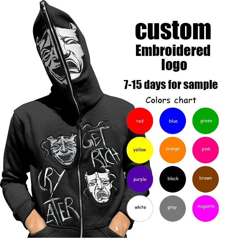 Men's Pullover Oversized Zipper Unisex Heavy Weight 100% Cotton Fleece Black Custom Full Zip Up Blank Full Face Zip Hoodie