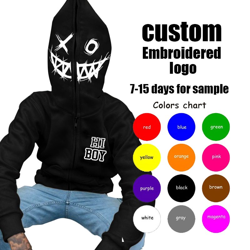 Men's Pullover Oversized Zipper Unisex Heavy Weight 100% Cotton Fleece Black Custom Full Zip Up Blank Full Face Zip Hoodie