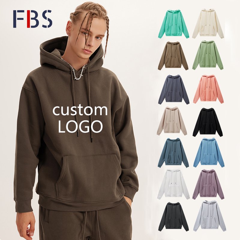 High Quality men's hoodies & sweatshirts Casual Solid custom logo 345 gsm Heavy weight puff printing hoodie custom hoodies