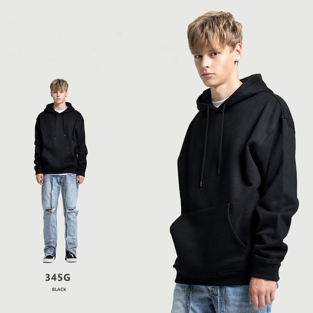 High Quality men's hoodies & sweatshirts Casual Solid custom logo 345 gsm Heavy weight puff printing hoodie custom hoodies