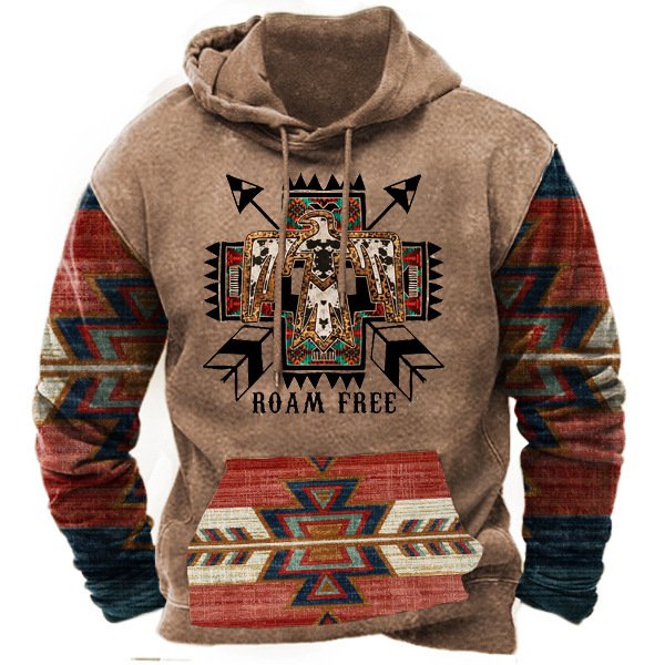2024 Fashion Plus Size Men Pullover Hooded Vintage Aztec Pattern Clothing Print Western Sweatshirt Soft Oversized Men'S Hoodie