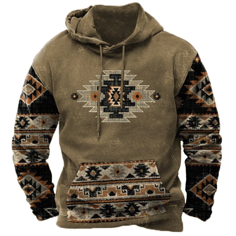 2024 Fashion Plus Size Men Pullover Hooded Vintage Aztec Pattern Clothing Print Western Sweatshirt Soft Oversized Men'S Hoodie