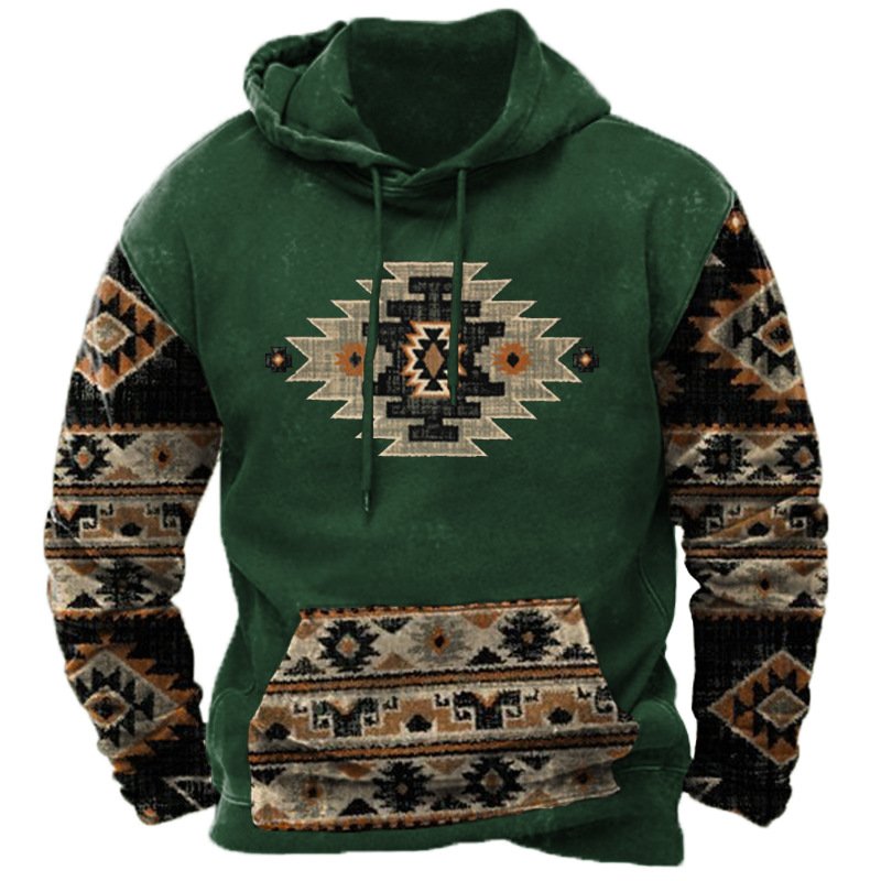 2024 Fashion Plus Size Men Pullover Hooded Vintage Aztec Pattern Clothing Print Western Sweatshirt Soft Oversized Men'S Hoodie