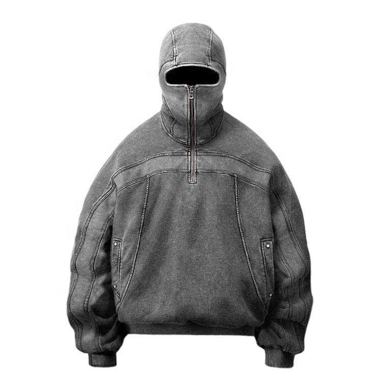 Manufacturers Custom 400gsm Sweatshirts Oversized Cropped Raw Hem cut off edge Streetwear clothing Acid Wash Men's Hoodies
