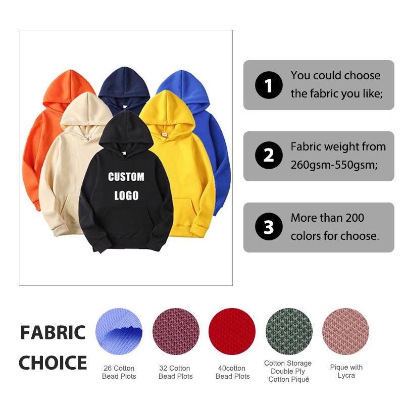 High Quality Custom Logo 100% Cotton Heavyweight Embroidered Pullover Men's Hoodies and Sweatshirts