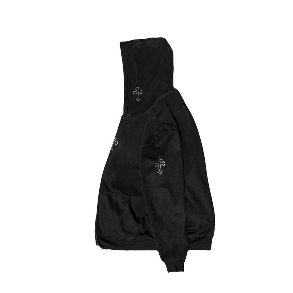 Clothing Manufacturer Custom Patch Fabric Cross Logo Oversized Full Zip Up French Terry Heavyweight Men's Hoodies