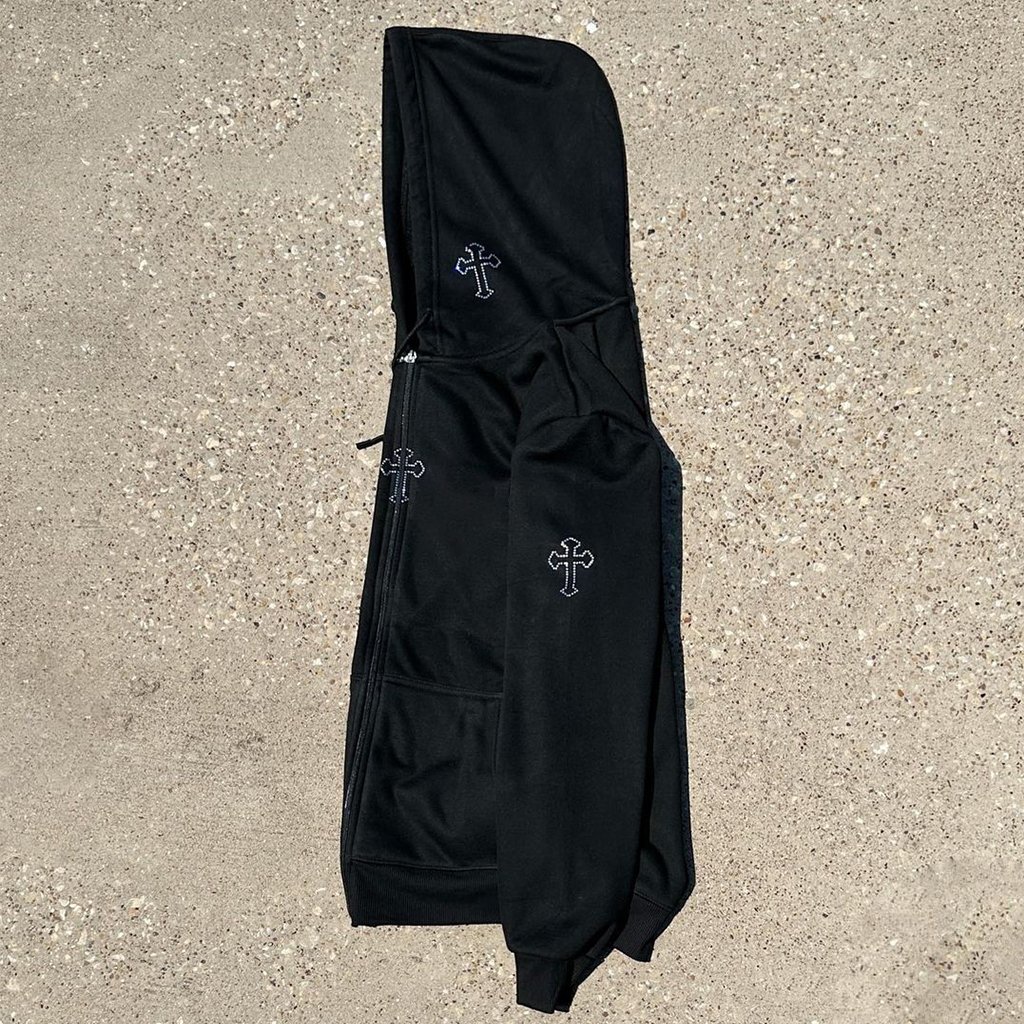 Clothing Manufacturer Custom Patch Fabric Cross Logo Oversized Full Zip Up French Terry Heavyweight Men's Hoodies