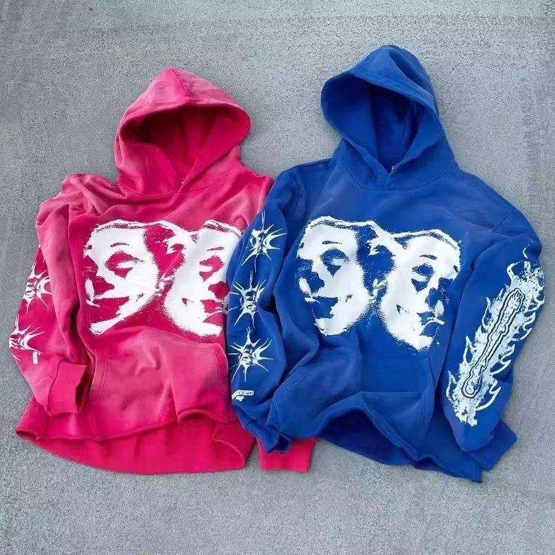 Custom Print Logo Cut The Raw Hem Sun Faded Hoodie wholesale 100% Cotton French Terry Blank Oversized Acid Wash Men's Hoodies