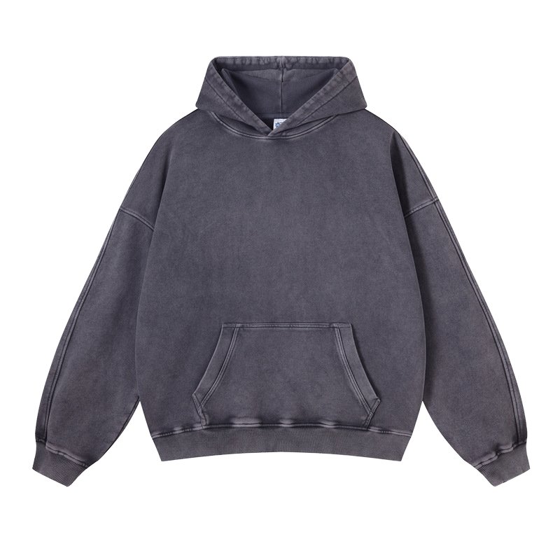 Custom Logo Street Hip-Hop 350gsm Cotton French Terry Heavyweight Plain Pullover Vintage Acid Wash Distressed Hoodies for Men