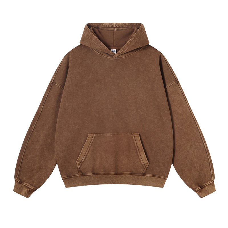 Custom Logo Street Hip-Hop 350gsm Cotton French Terry Heavyweight Plain Pullover Vintage Acid Wash Distressed Hoodies for Men