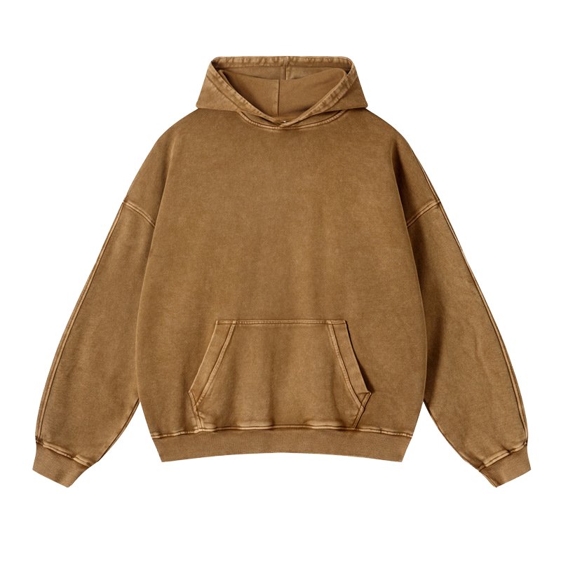 Custom Logo Street Hip-Hop 350gsm Cotton French Terry Heavyweight Plain Pullover Vintage Acid Wash Distressed Hoodies for Men