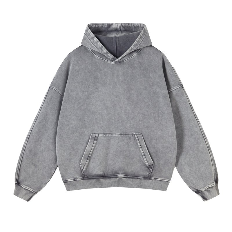 Custom Logo Street Hip-Hop 350gsm Cotton French Terry Heavyweight Plain Pullover Vintage Acid Wash Distressed Hoodies for Men