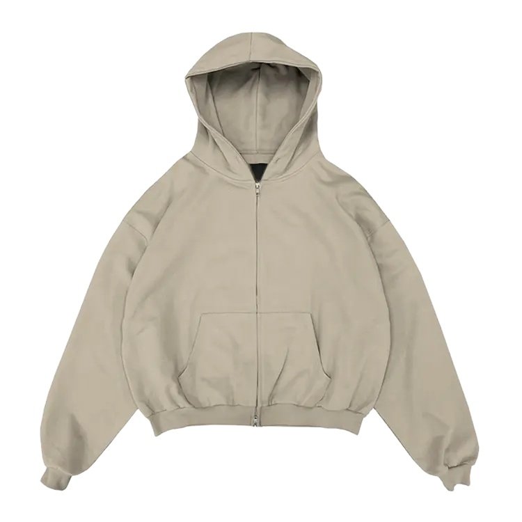 Custom men's Hoodies Vintage washed zip up hoodie heavy thick cotton Boxy Hoodie Drop Shoulder