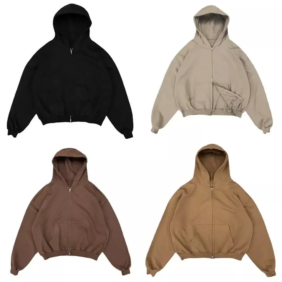 Custom men's Hoodies Vintage washed zip up hoodie heavy thick cotton Boxy Hoodie Drop Shoulder