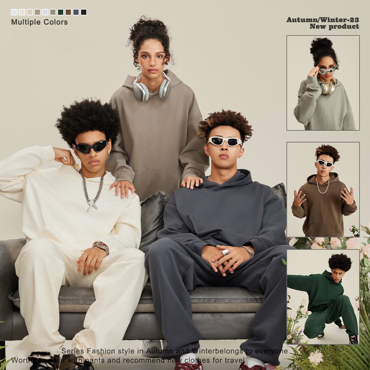 RUICHI Blank Heavyweight Pre-shrunk Cotton 445gsm French Terry Streetwear Oversized Men's Hoodie Custom Pullover Hoodies