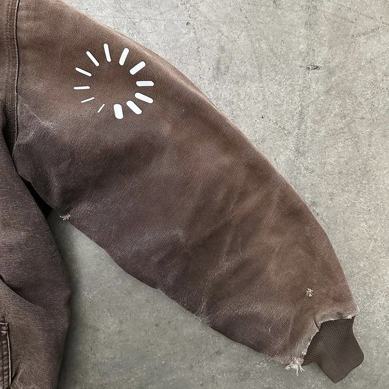 YSJY heavyweight work jacket hooded zipper up printed logo crop washed vintage jacket hoody jacket for men