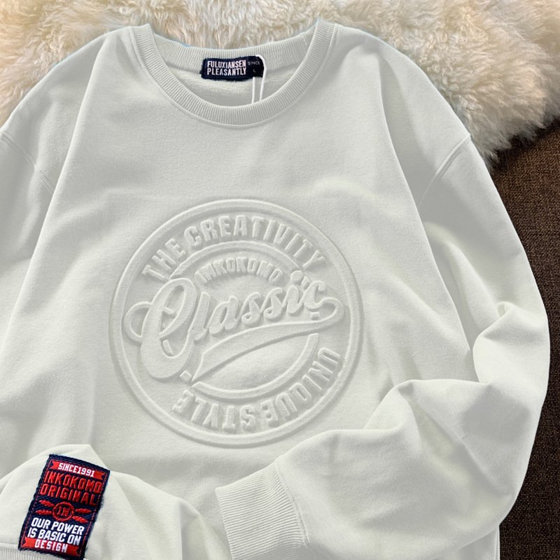 New custom logo heavy French wool circle hoodie 3D three-dimensional embossing printed embossed design hoodie