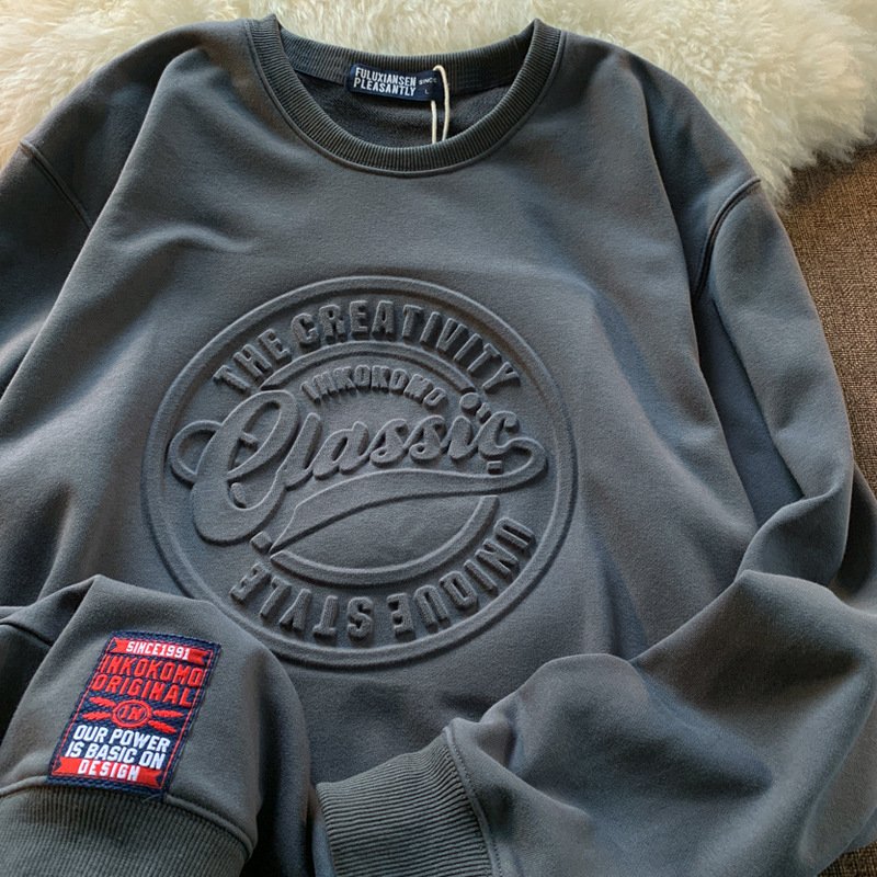 New custom logo heavy French wool circle hoodie 3D three-dimensional embossing printed embossed design hoodie