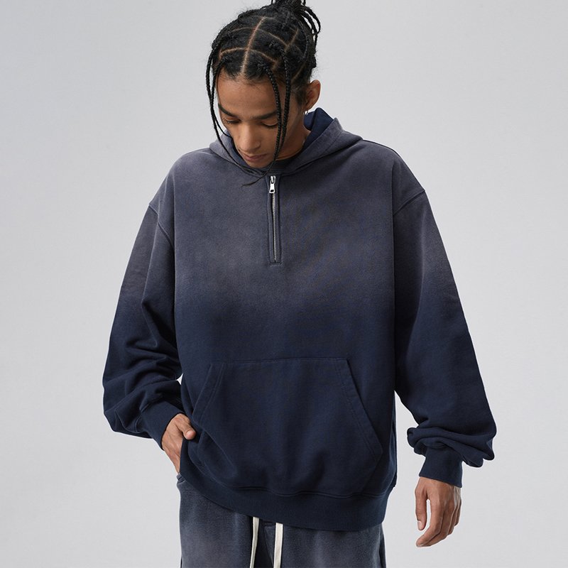 Plain Navy Blue 100% Cotton French Terry Vintage Hoodies Oversized Sun Washed High Quality Men's Hoodie