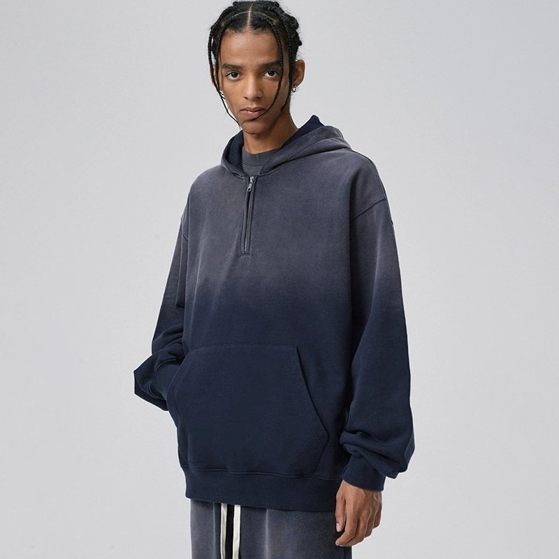Plain Navy Blue 100% Cotton French Terry Vintage Hoodies Oversized Sun Washed High Quality Men's Hoodie