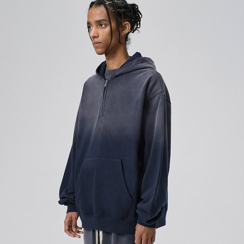Plain Navy Blue 100% Cotton French Terry Vintage Hoodies Oversized Sun Washed High Quality Men's Hoodie