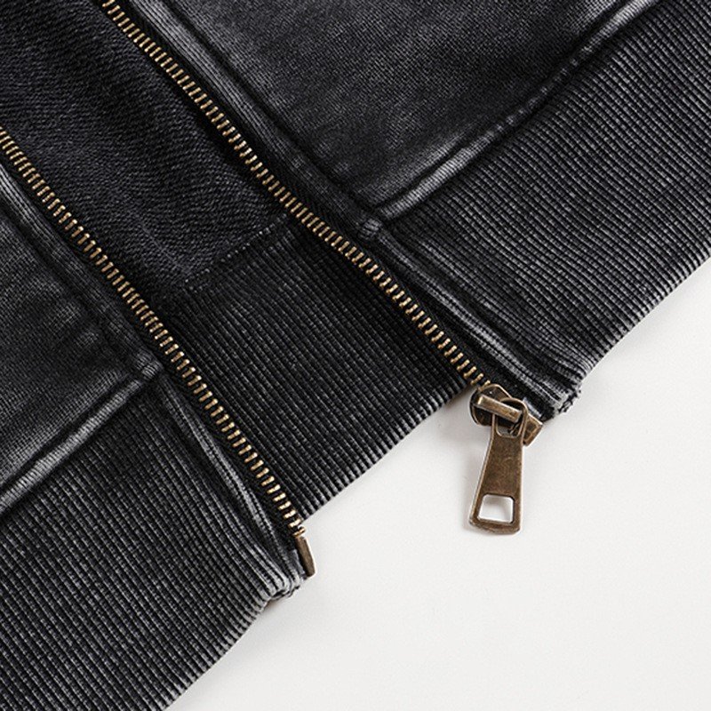 High Quality Men's Acid Washed Zip Up Cotton Oversized Hoodie Heavy Weight Drop Shoulder Vintage Zipper Hoodie For Men