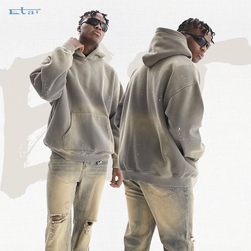 clothing manufacturers custom acid wash distressed hoodie oversized boxy cropped streetwear hoodies for men