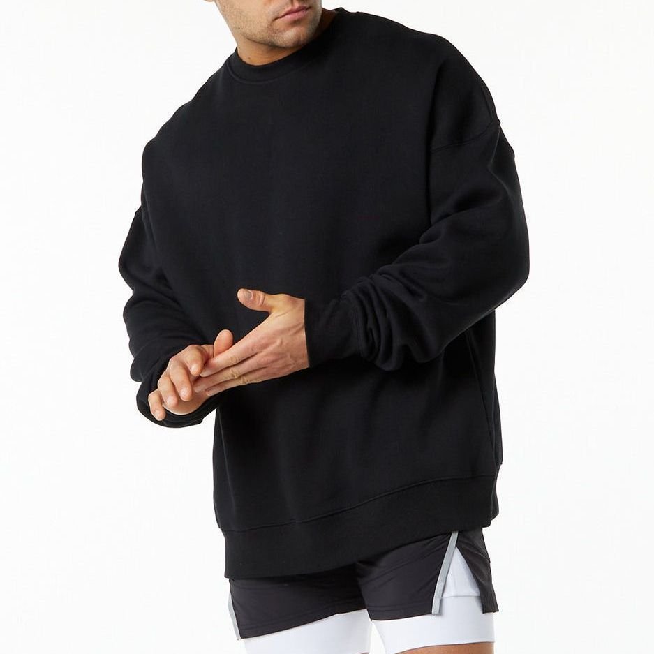 Men's Oversized Crewneck Sweatshirt Cotton-blend Streetwear Pullover Thick Loose fit Soft Basic Solid Pullover Hoodie