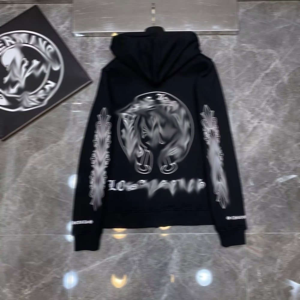 2024 The latest designer brand Heart Chrome classic horseshoe cross Sanskrit large flower arm zipper hoodie