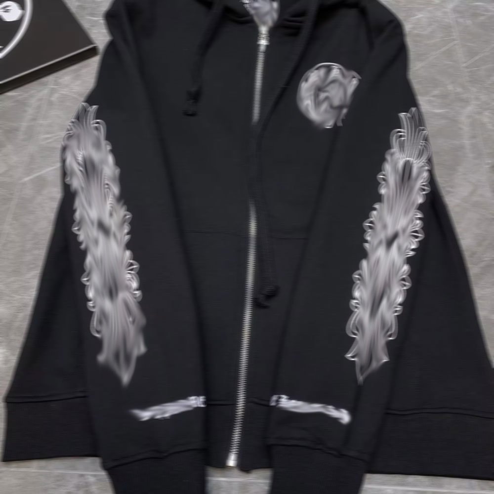 2024 The latest designer brand Heart Chrome classic horseshoe cross Sanskrit large flower arm zipper hoodie