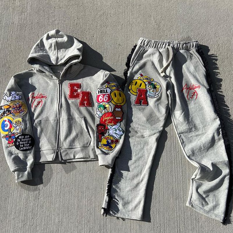 Manufacturer Tracksuit Sweatpants Sweatsuit Acid Washed French Terry Zip Up Dtg Printing Custom Vintage Wash Men's Hoodies Set