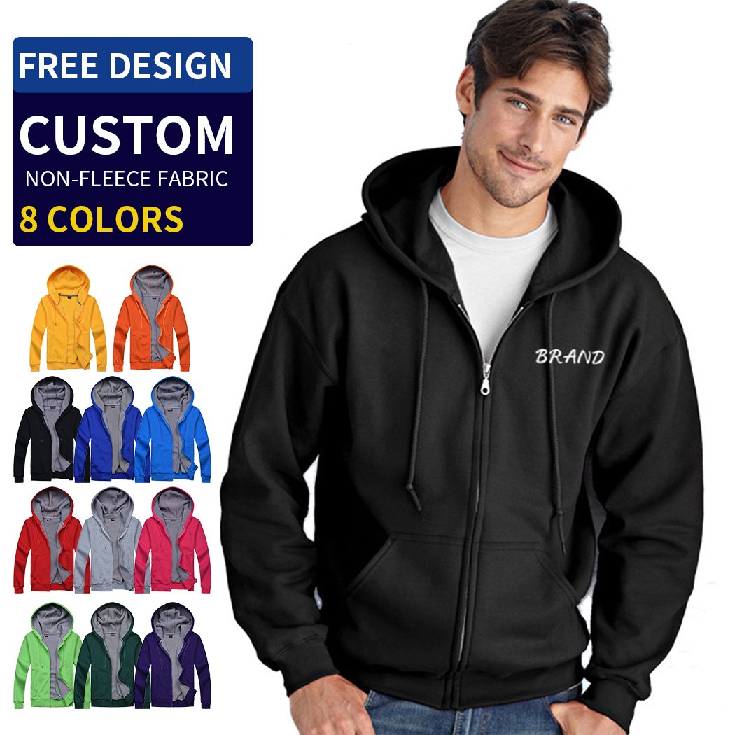 Custom logo embroidery full-zip hodie unisex fleece hood zip up jacket zipped up hoodies sweatshirt