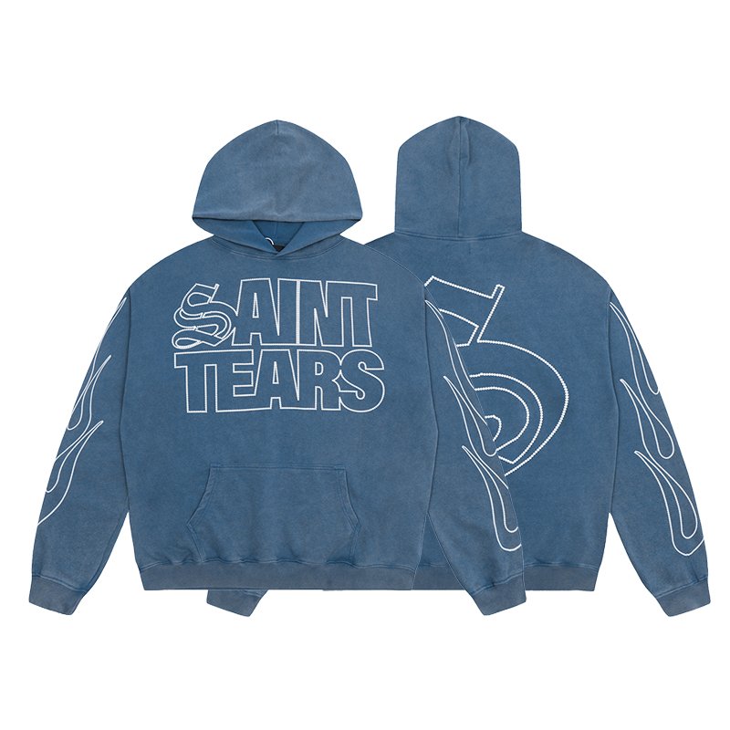 Wholesale High Quality Heavyweight Cotton Oversized Vintage Sand Wash Distress Saint Michael Tears Men's Hoodies&Sweatshirts