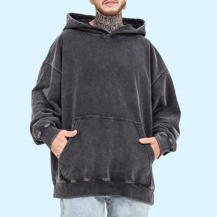 Wholesale 100% Cotton Men's Hoodie Plain Custom Heavyweight Patchwork Washed Hoodie Oversized Blank Vintage Acid Wash Hoodie