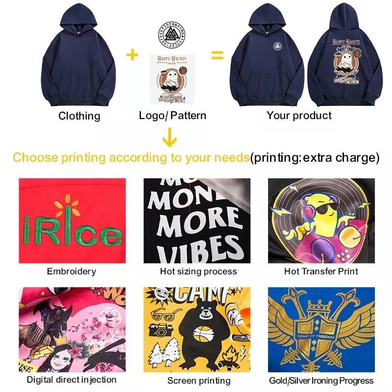 Custom Logo Hoodie Creative Fashion Knitted Oversize all over print hoodie Cotton Sweater Two Color Contrast Simple Embroidery