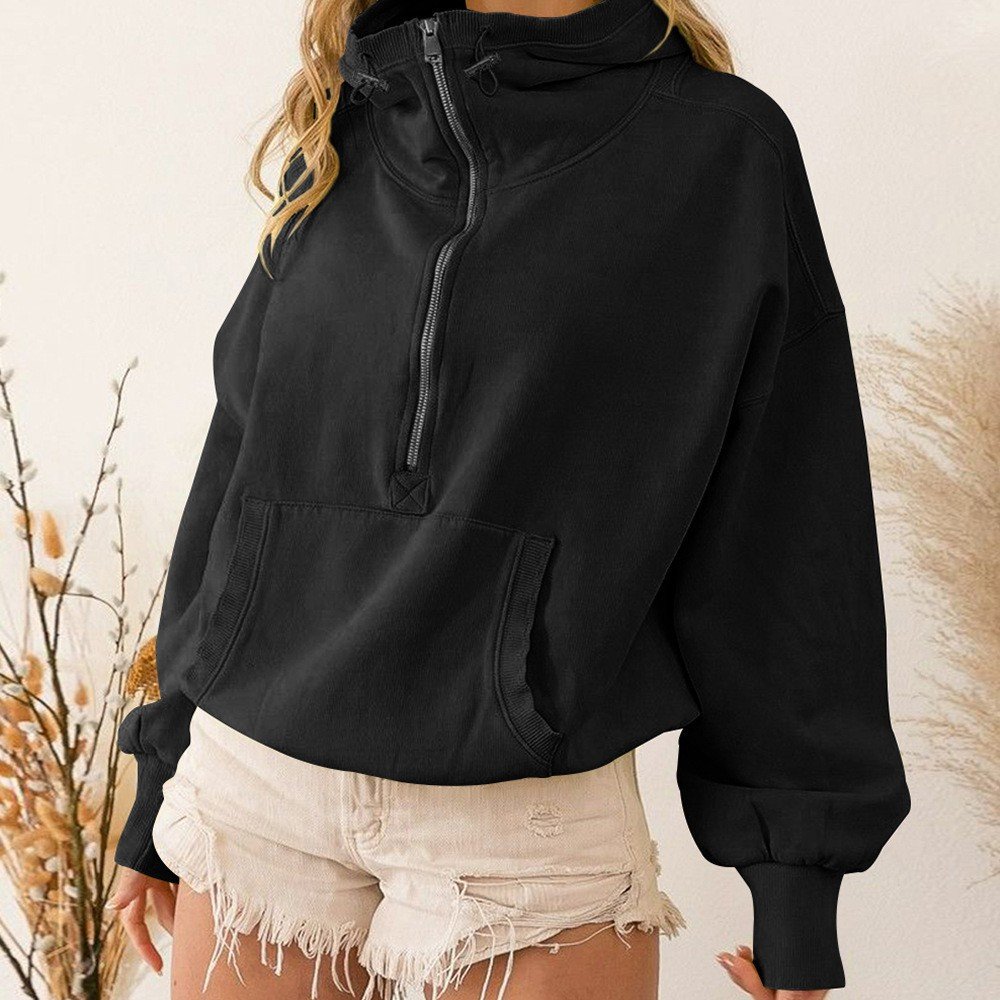 sudadera 2024 Women's zip up hoodie clothing half zip hoodie French terry Solid color fashion zipper hoodie top coat