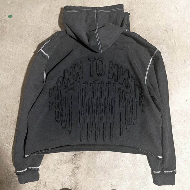 Dongguan Custom logo oversized 400 gsm acid vintage washed distressed embroidered applique patch embroidery cropped hoodie men