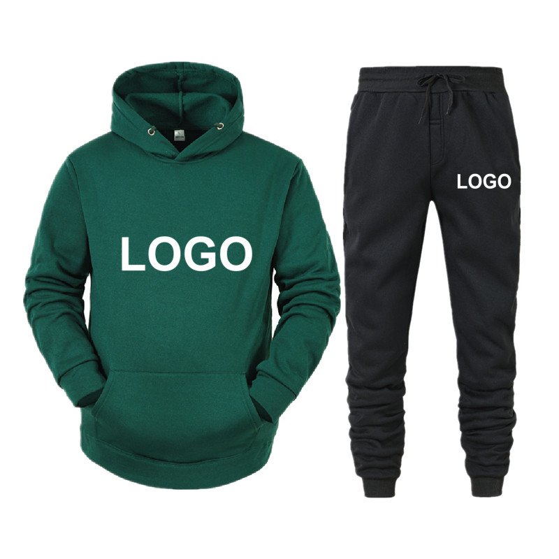 Hot Selling Custom Men's 100%Cotton Sweatpants And Hoodies Set Contrast Stitch Hand Made Men Puff Print Tracksuits