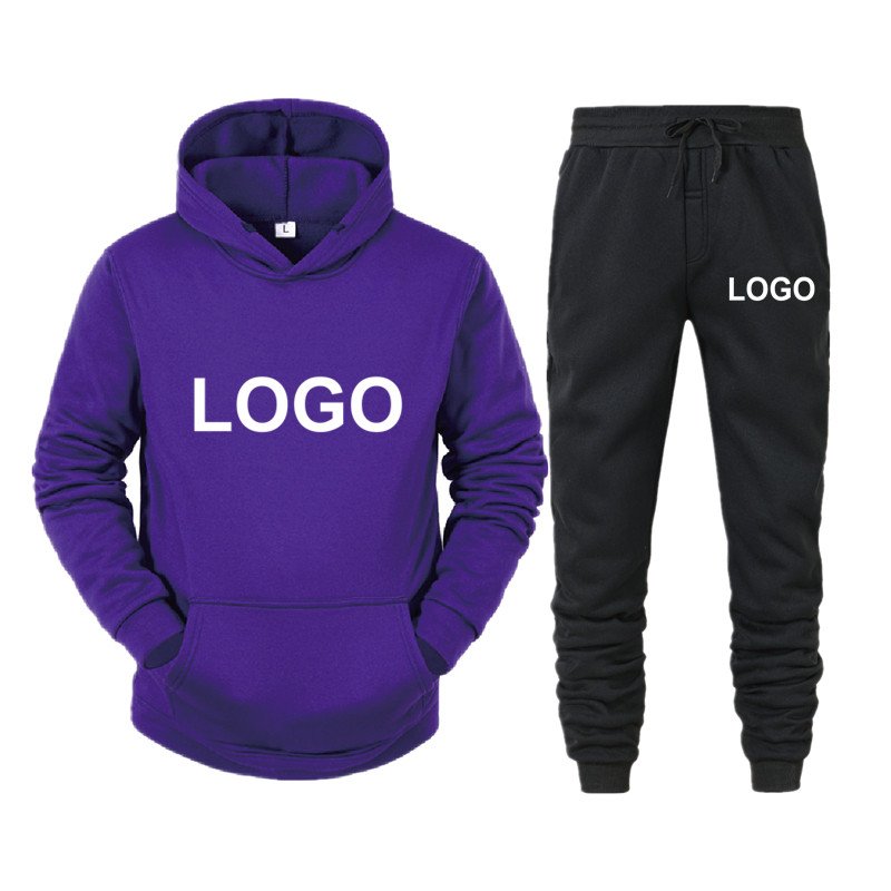 Hot Selling Custom Men's 100%Cotton Sweatpants And Hoodies Set Contrast Stitch Hand Made Men Puff Print Tracksuits