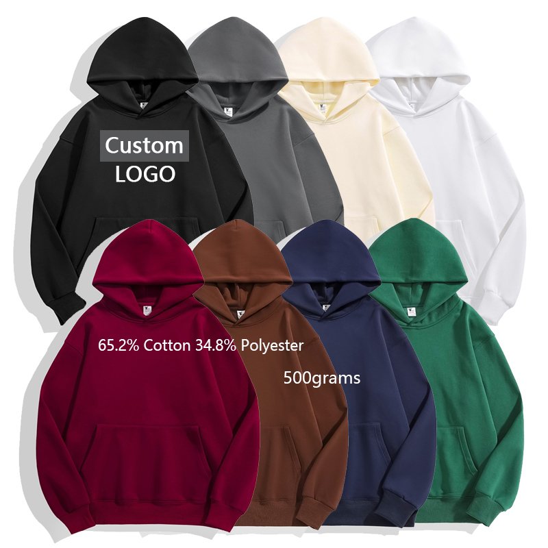 Fleece Cotton 500 GSM Pullover Men Custom Embroidery Gym Hoodies