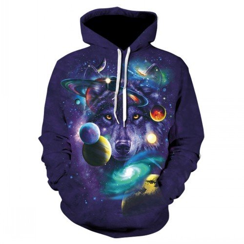 Embossed Hoodie Sweatshirts Wholesale Galaxy Wolf 3D Print Hoodies Men Plus Size Men's Hoodies
