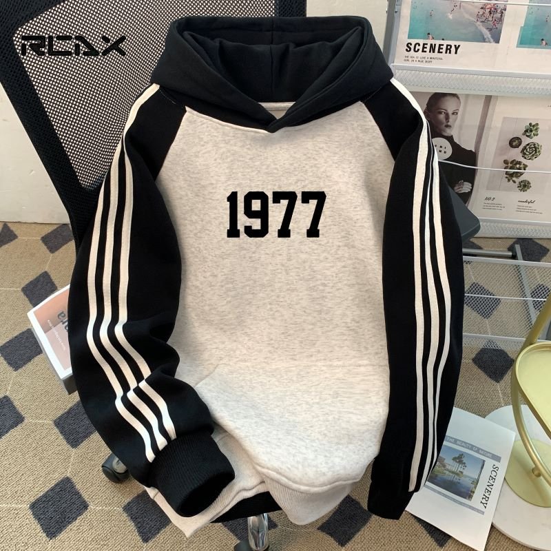 Custom designer micro-label men's hoodie with color striped shoulder loose casual thick plus fleece jumper sports hoodie