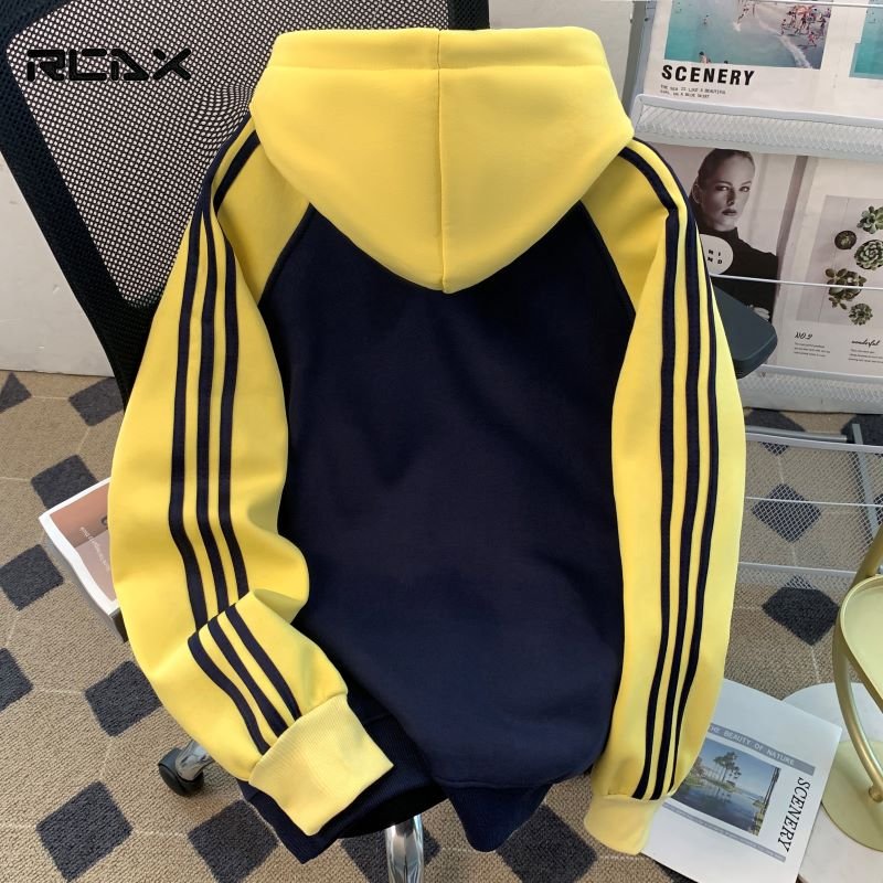 Custom designer micro-label men's hoodie with color striped shoulder loose casual thick plus fleece jumper sports hoodie