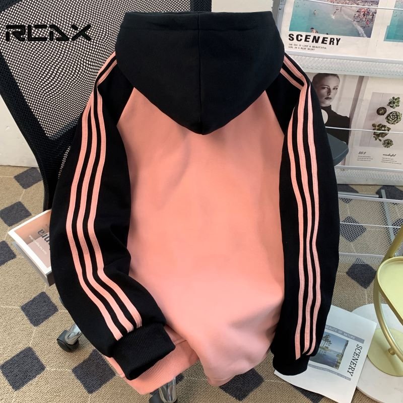 Custom designer micro-label men's hoodie with color striped shoulder loose casual thick plus fleece jumper sports hoodie